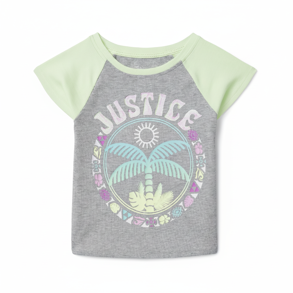 Justice Girls Colorblock Graphic Tee With Tropical Print And Colorblock Sleeves by Justice