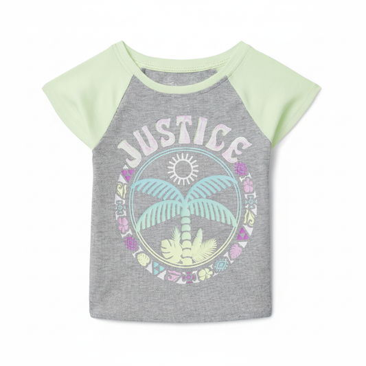 Justice Girls Colorblock Graphic Tee With Tropical Print And Colorblock Sleeves by Justice