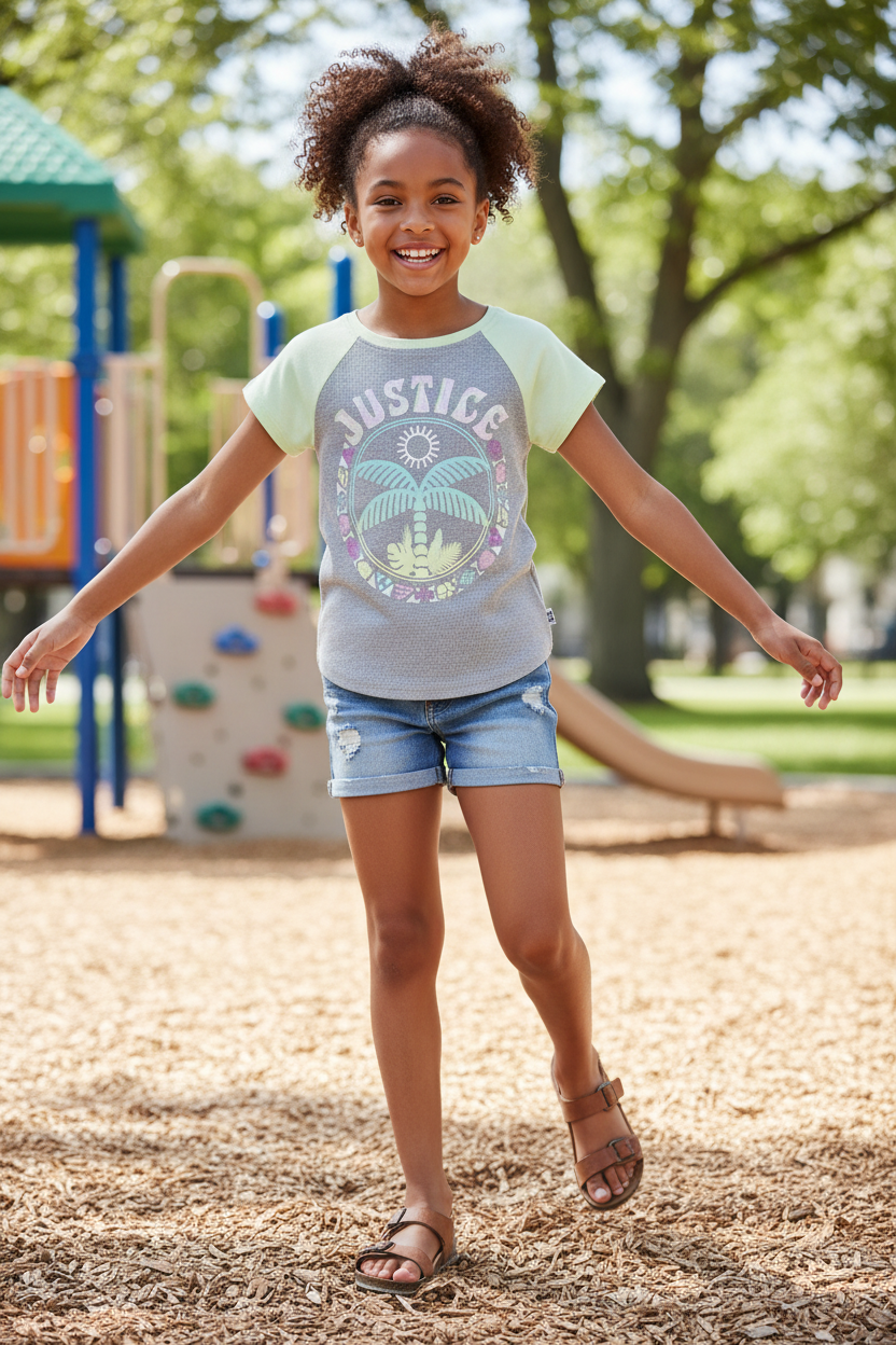 Justice Girls Colorblock Graphic Tee With Tropical Print And Colorblock Sleeves by Justice