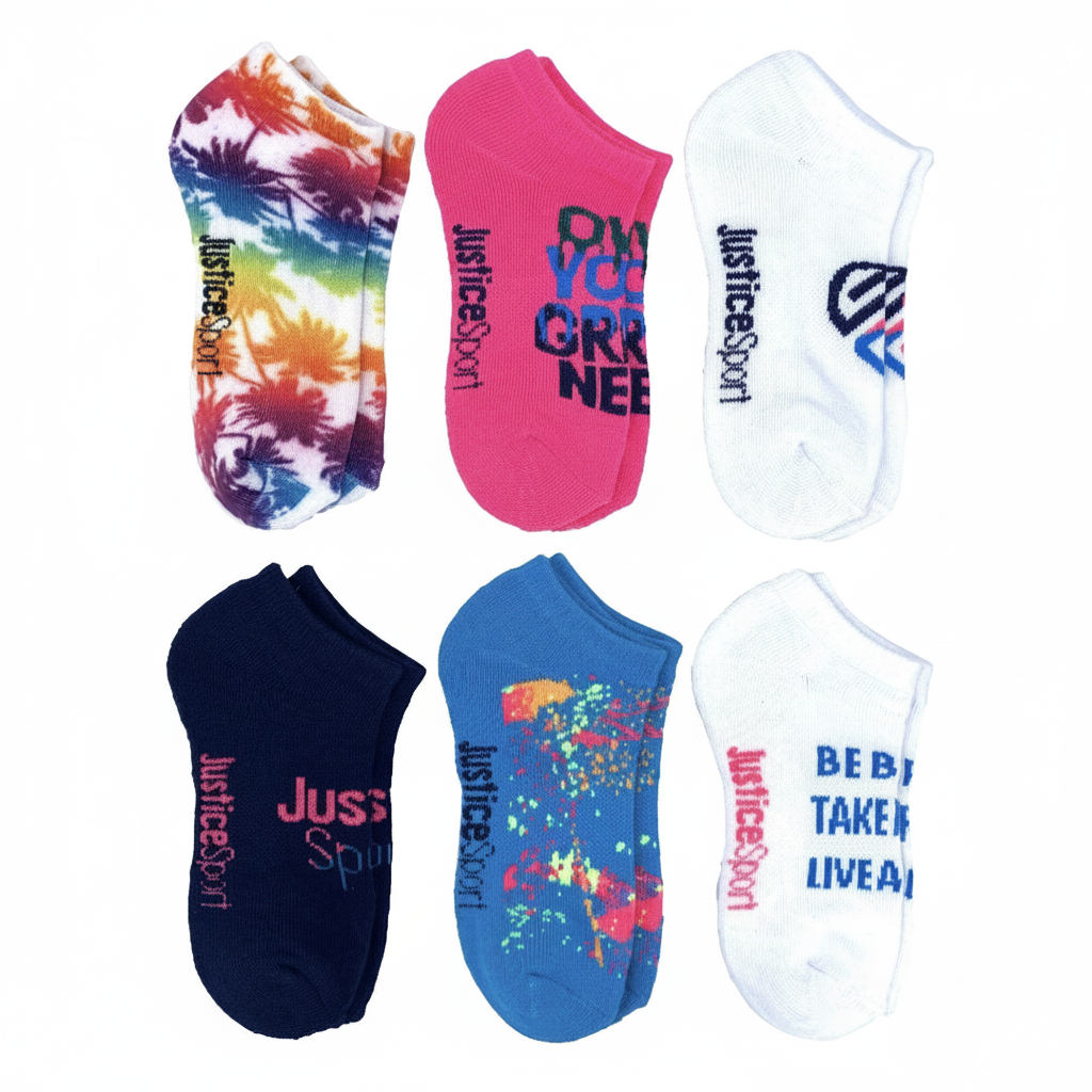 Justice Girls No Show Socks Six Pack With Unique Designs by Justice