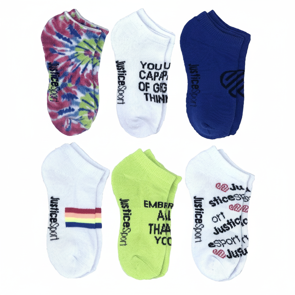 Justice Girls No Show Socks Six Pack With Unique Designs by Justice