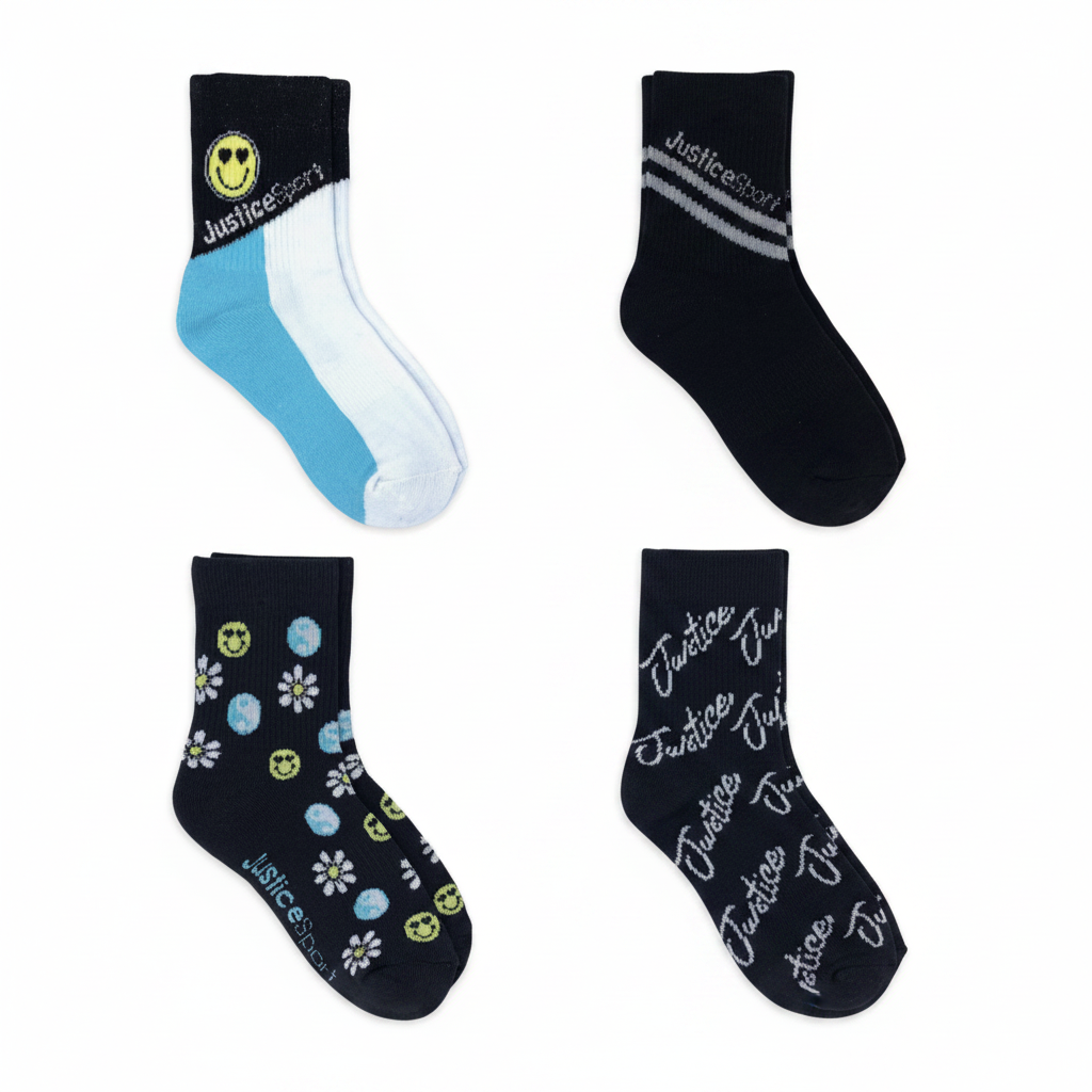 Justice Girls Smile Crew Socks 4 Pack Navy Blue White by Justice