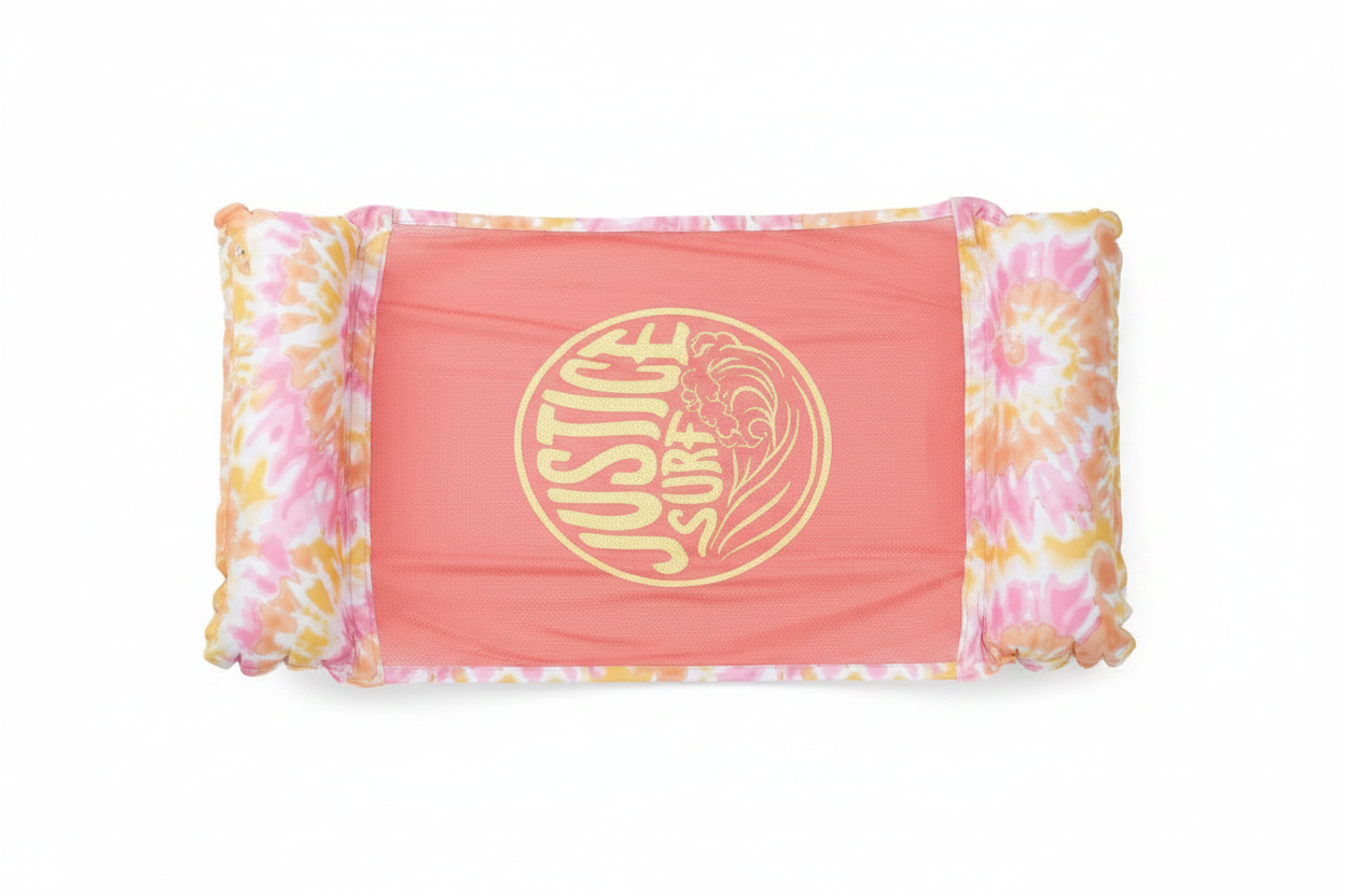 Justice Mesh Hammock Pool Float Pink - top down view white background