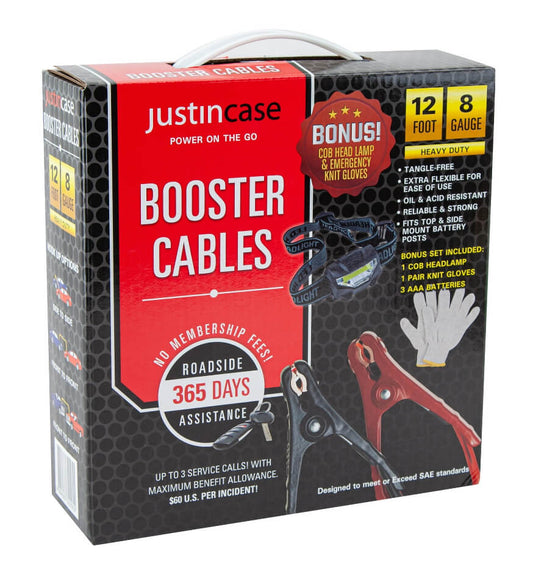 Justin Case 12 Foot 8 Gauge Jumper Cables with Headlamp and Gloves 165 Amps by Walmart