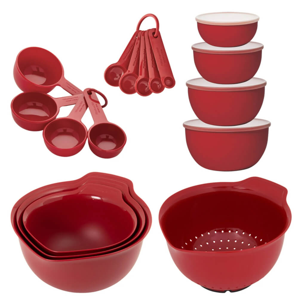 KitchenAid 21-Piece Plastic Mixing & Prep Set – Non-Skid Bowls, Measuring Tools, Colander & Lidded Prep Bowls by KitchenAid