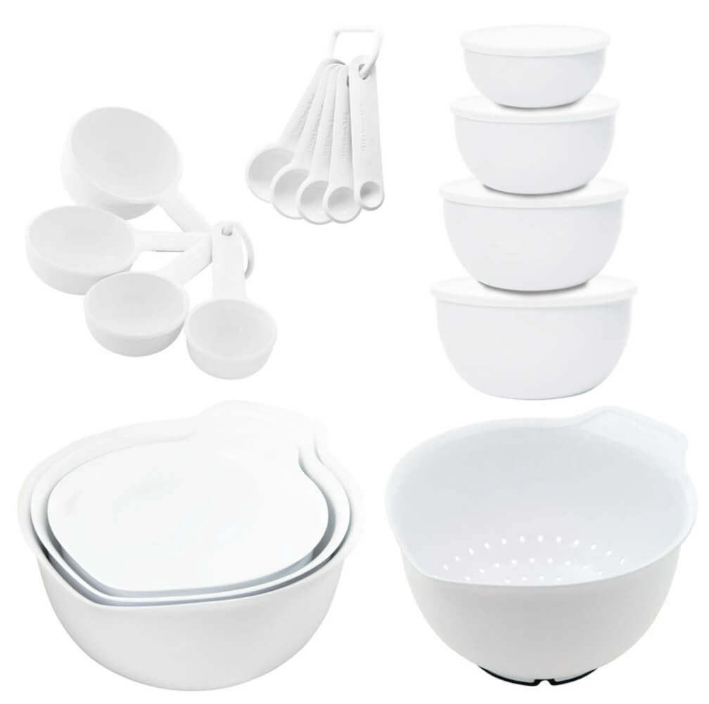 KitchenAid 21-Piece Plastic Mixing & Prep Set – Non-Skid Bowls, Measuring Tools, Colander & Lidded Prep Bowls by KitchenAid