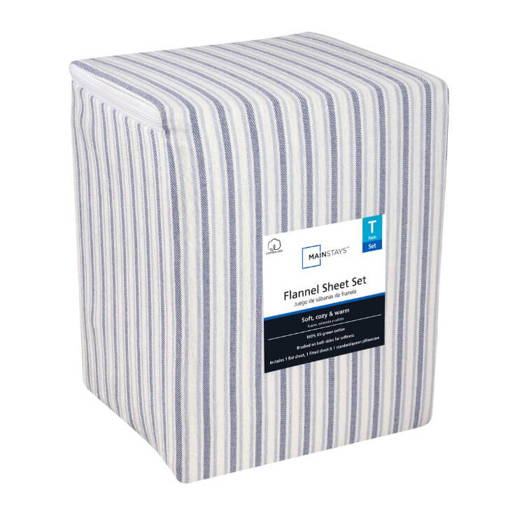 Mainstays 3-Piece Flannel Sheet Set – Twin Size, Blue Stripe by Mainstays