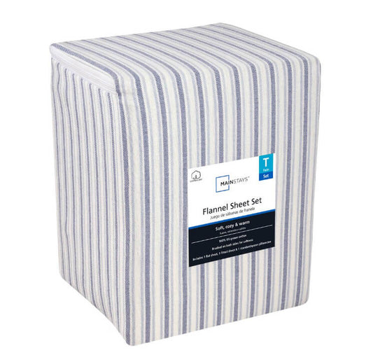 Mainstays 3-Piece Flannel Sheet Set – Twin Size, Blue Stripe by Mainstays