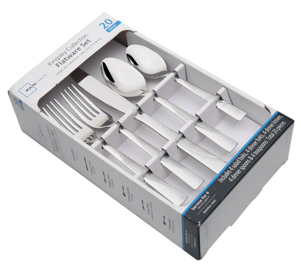 Mainstays Kingsley 20-Piece Flatware Set – Polished & Matte Two-Tone Stainless Steel for Everyday Dining by Mainstays