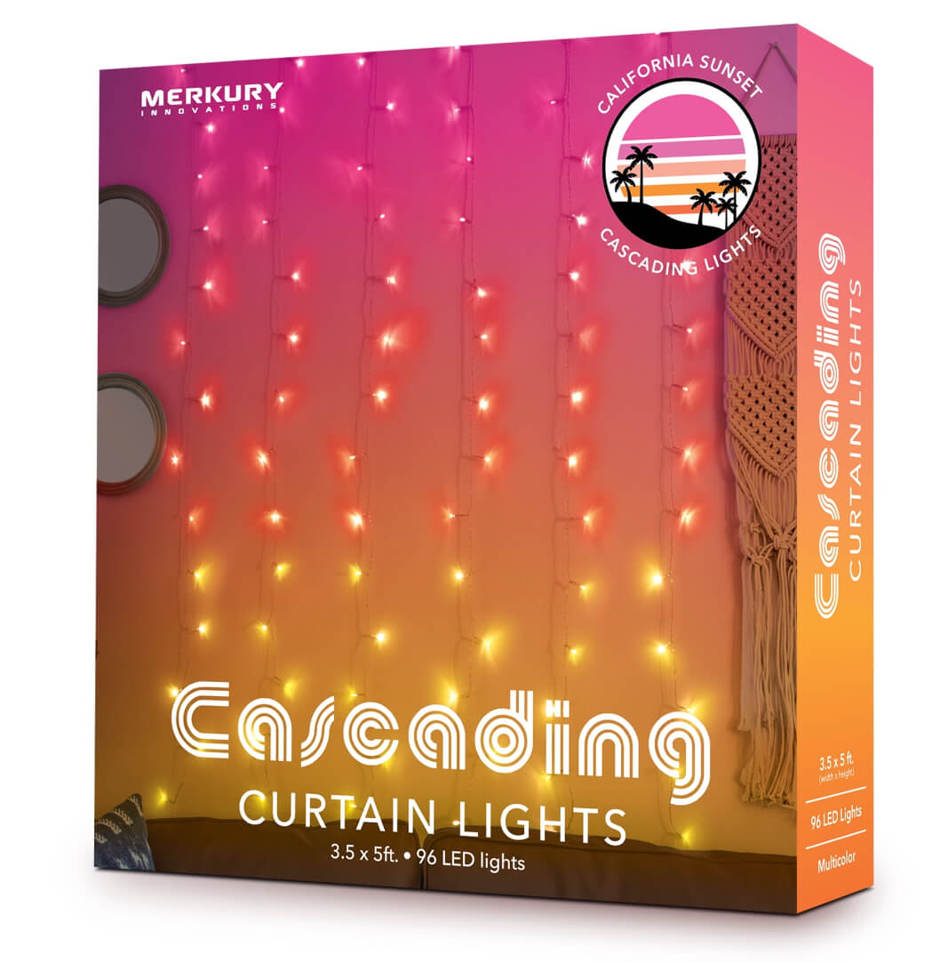 Merkury Innovations LED Sunset Ombre Curtain Lights – 96 Multi-Colored LEDs, Battery Powered, 3.5ft x 5ft by Merkury Innovations