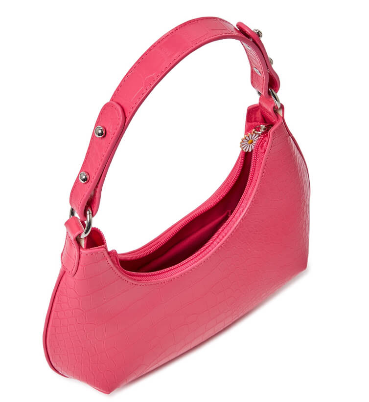 No Boundaries Women’s Joyful Expression Shoulder Bag Racy Pink Crocodile by Walmart