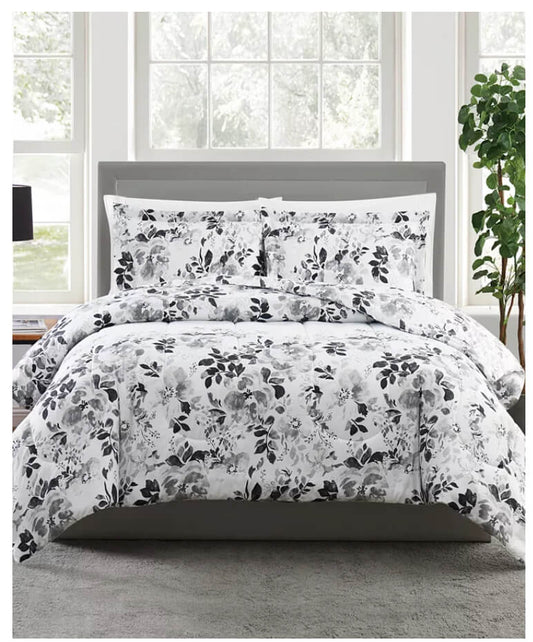 Pem America Black and White 3-Pc. Floral-Print Full/Queen Comforter Set by Macys