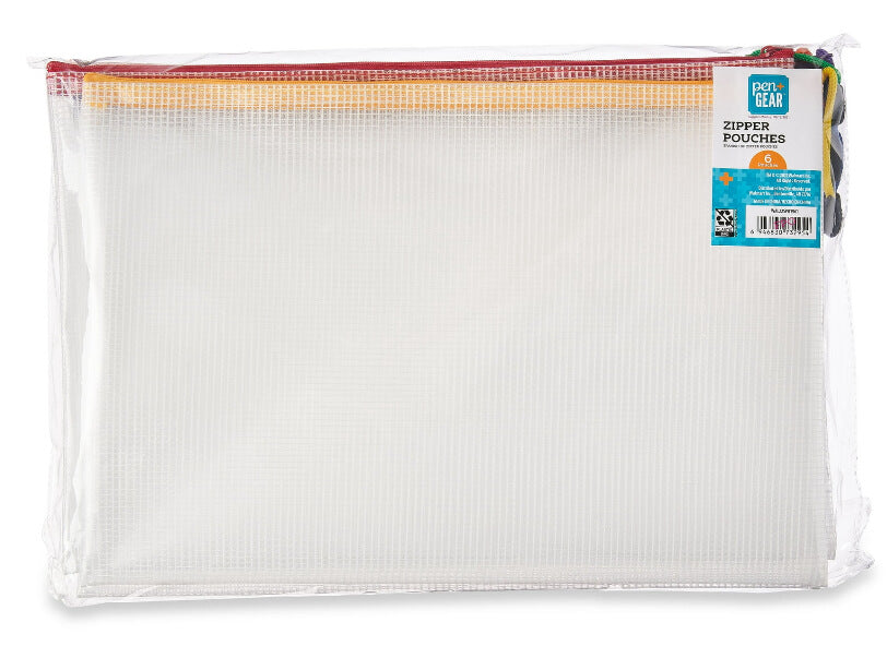 Pen + Gear Mesh Zipper Pouches, 6 Pack, Clear by Walmart
