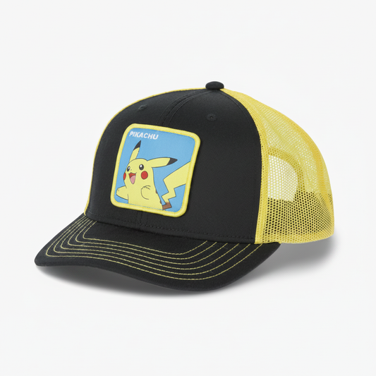 Pokemon Pikachu Snapback Trucker Hat - front angled view white background