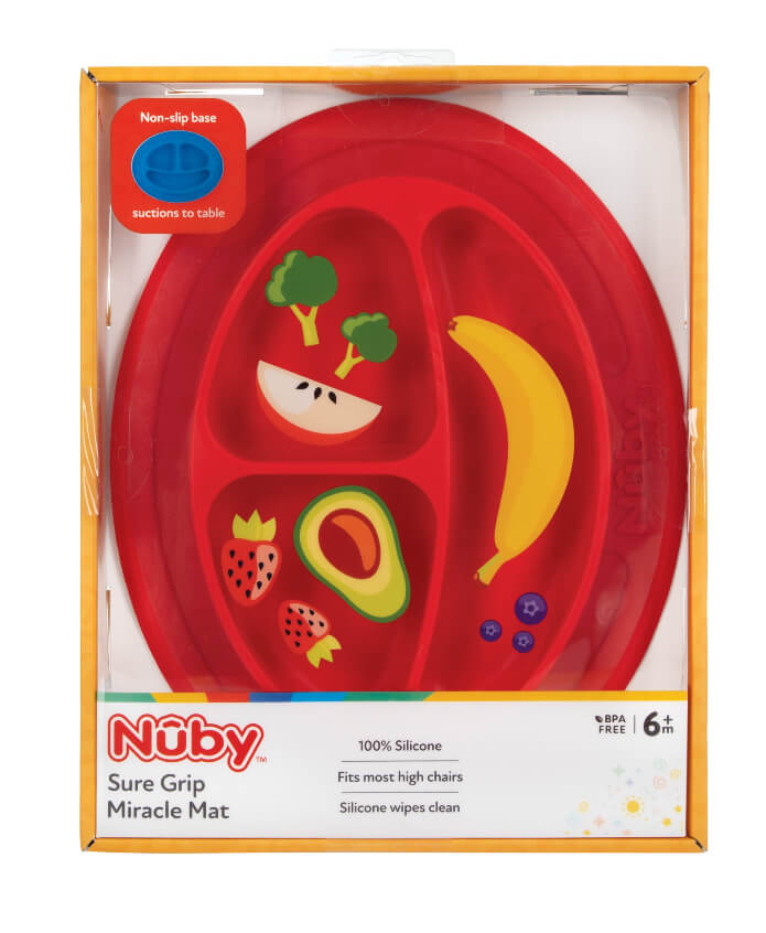Red Silicone Suction Plate for Babies & Toddlers – 3-Section Design, Non-Slip Base, BPA-Free by Nuby