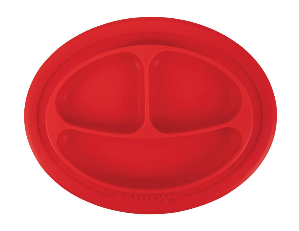 Red Silicone Suction Plate for Babies & Toddlers – 3-Section Design, Non-Slip Base, BPA-Free by Nuby