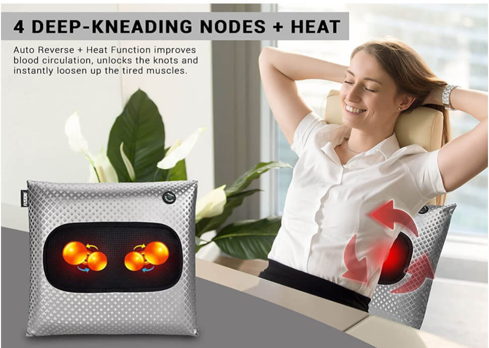 Shiatsu Back and Neck Massager with Heat - Wireless Massage Pillow with Deep Tissue Kneading by Amazon