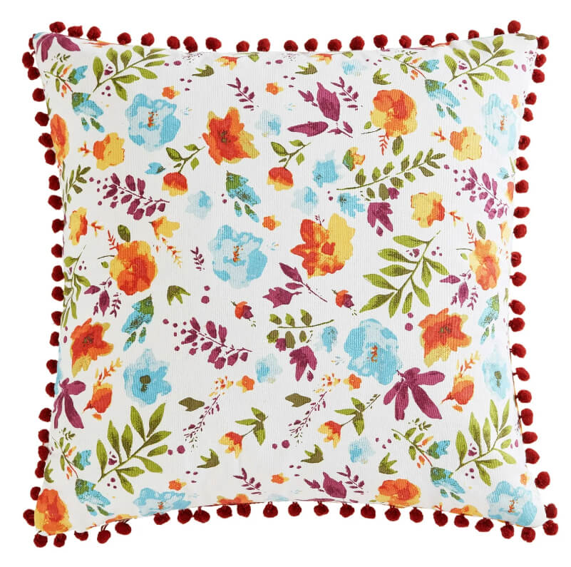 Pioneer Woman Decorative Throw Pillow – 18" x 18" Cotton Embroidered Accent Cushion by The Pioneer Woman