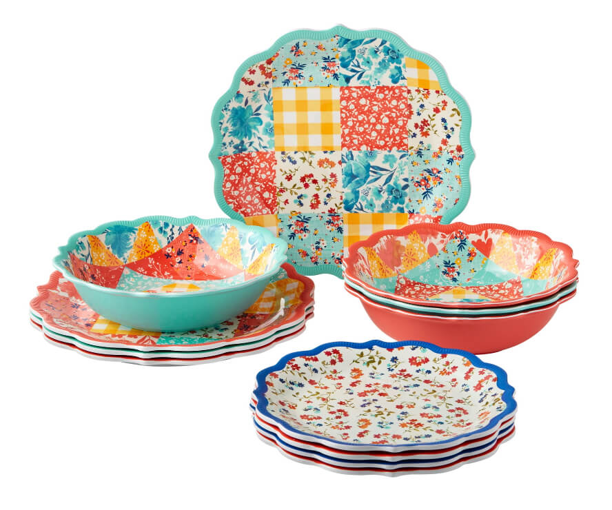 The Pioneer Woman Patchwork Medley Melamine Dinnerware Set – 12-Piece, BPA-Free, Dishwasher Safe by The Pioneer Woman