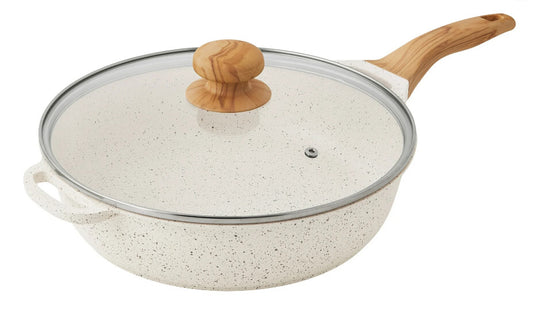 The Pioneer Woman Prairie Signature 4-Quart Cast Aluminum Jumbo Cooker – Linen Speckle, Quick Heating & Family-Sized by The Pioneer Woman