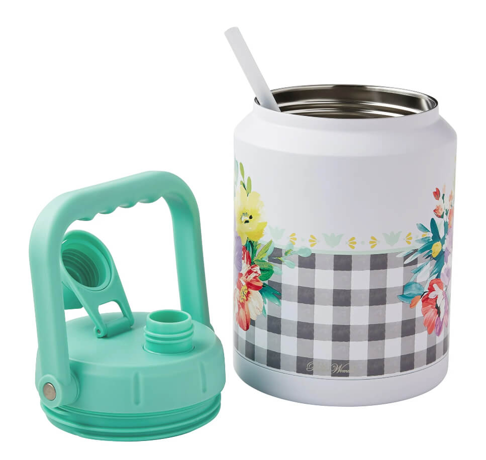 The Pioneer Woman Sweet Romance 0.5-Gallon Stainless Steel Water Bottle – Teal Floral Design by The Pioneer Woman