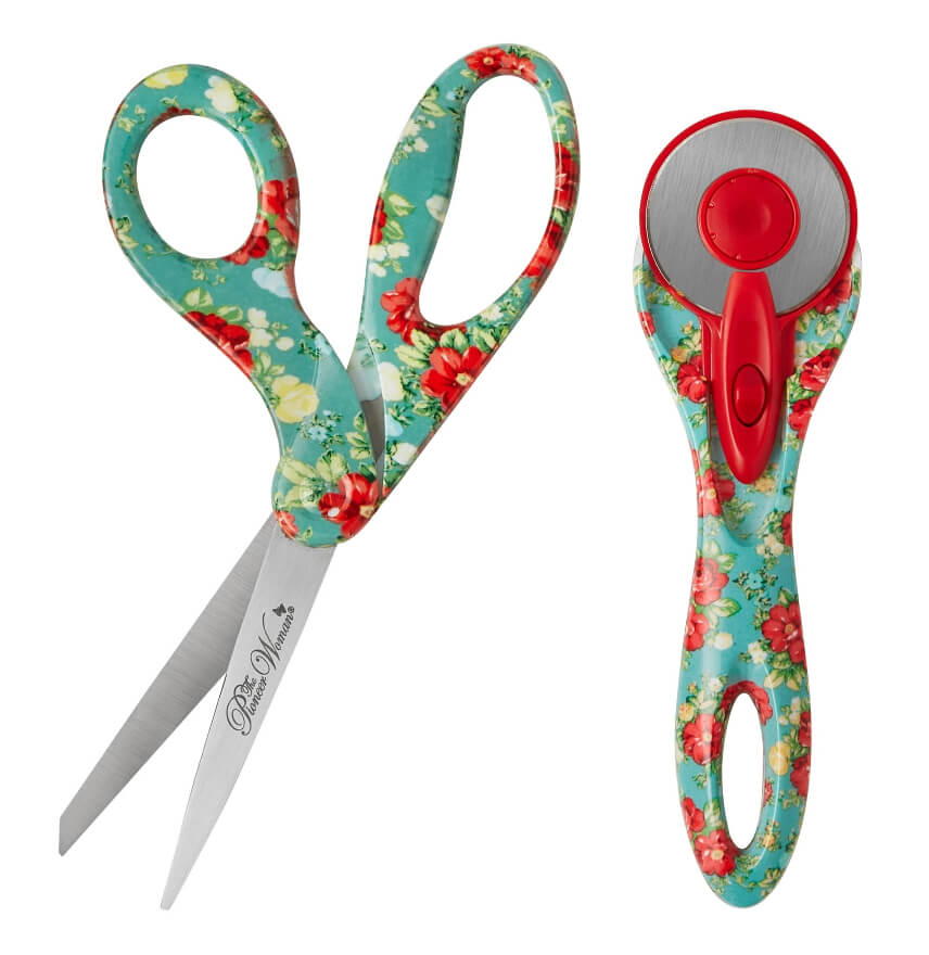 The Pioneer Woman Teal Vintage Floral 45mm Rotary & 8" Fashion Scissors Set by Walmart