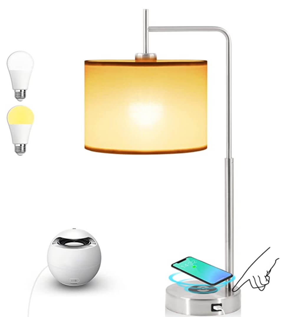 Touch Control Table Lamp ,3 Way Dimmable, Wireless Charging Nightstand Lamp with USB Charging Ports, with 2 LED Bulb by Amazon