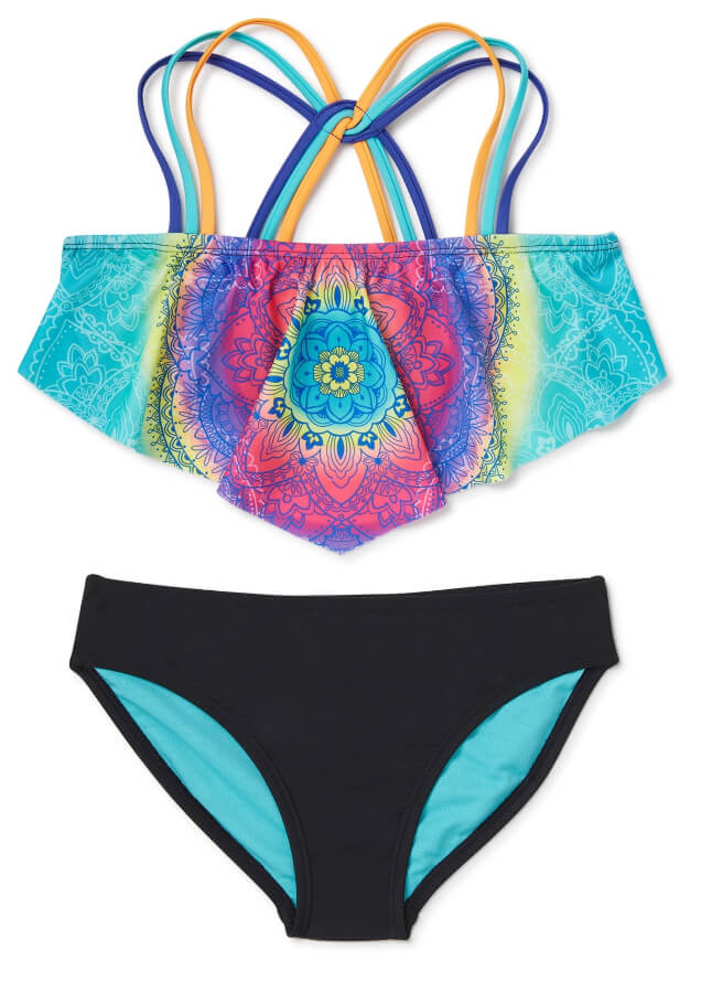 Wonder Nation Girls Halter Mandala Printed Bikini Swimsuit with UPF 50+, 2 Piece by Wonder Nation