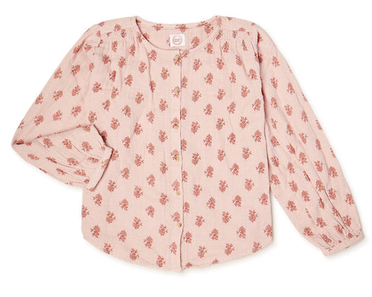 Wonder Nation Girls Long Sleeve Printed Woven Top by Walmart