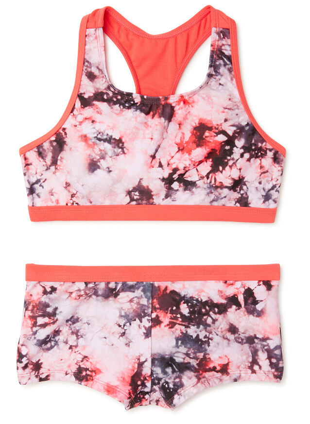 Wonder Nation Girls Marble Print Sporty Bikini Swimsuit with UPF 50+ Sun Protection, 2 Piece by Wonder Nation