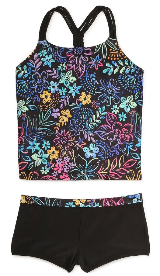 Wonder Nation Girls Printed Tankini Swimsuit with UPF 50+ Sun Protection, 2 Piece by Wonder Nation