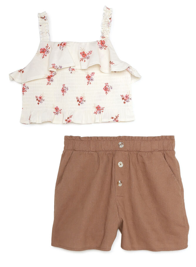 Wonder Nation Girls Ruffle Tank Top and Shorts, 2-Piece Casual Outfit Set by Walmart