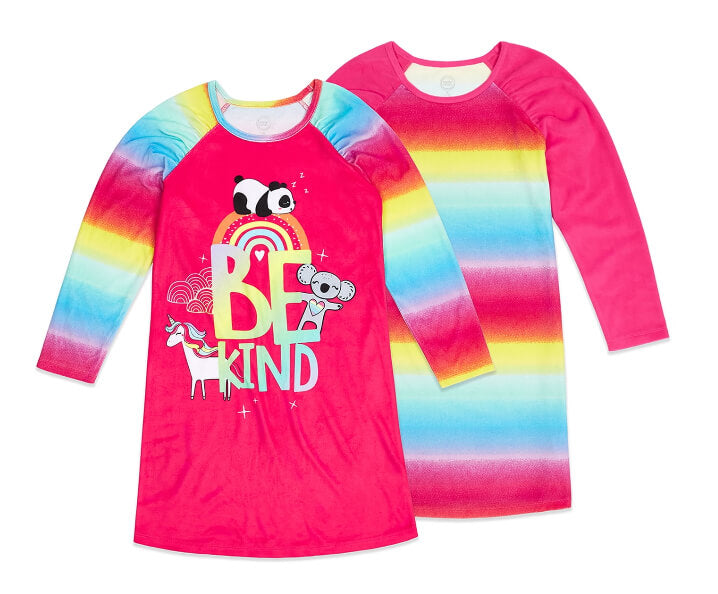 Wonder Nation Girls Super Soft Fleece Long Sleeve Nightgown, 2-Pack, Be Kind by Walmart