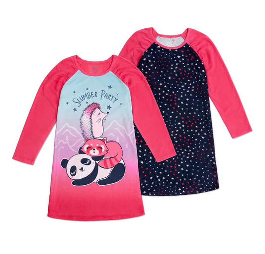 Wonder Nation Girls Super Soft Fleece Long Sleeve Nightgown, 2-Pack, Furry Friends by Walmart