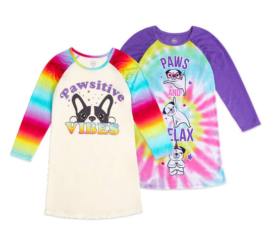 Wonder Nation Girls Super Soft Fleece Long Sleeve Nightgown, 2-Pack, Puppy by Walmart