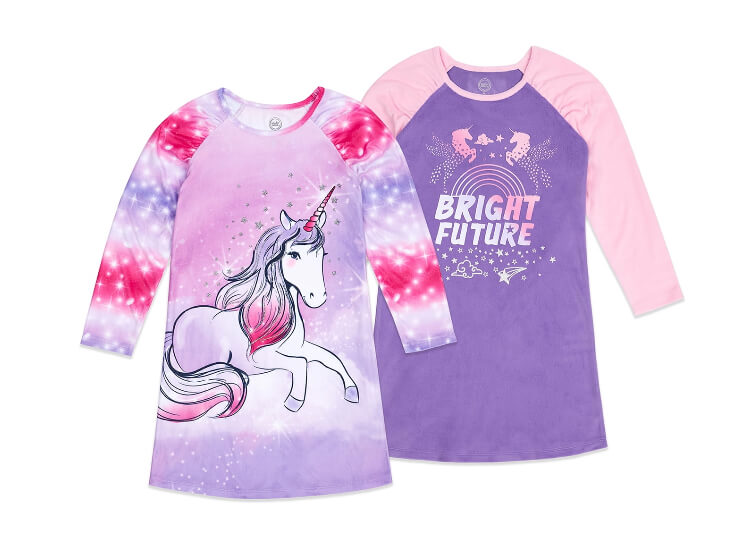Wonder Nation Girls Super Soft Fleece Long Sleeve Nightgown, 2 Pack, Unicorn by Wonder Nation