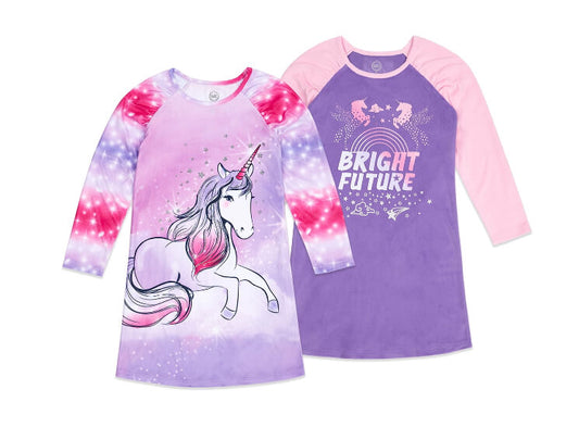 Wonder Nation Girls Super Soft Fleece Long Sleeve Nightgown, 2 Pack, Unicorn by Wonder Nation