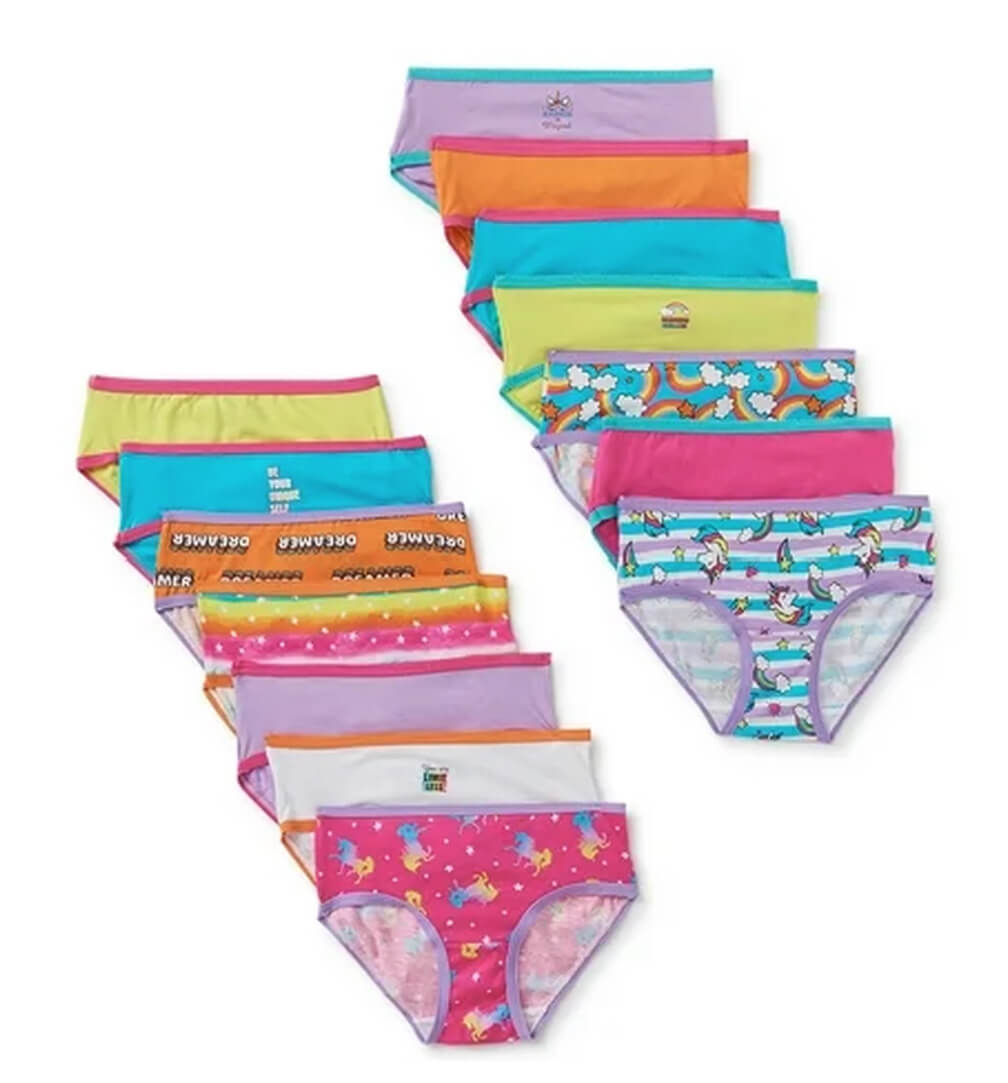 Wonder Nation Girls' 14-Pack Hipster Underwear – Tag-Free, Soft Cotton, Assorted Colors & Prints by Wonder Nation