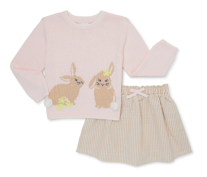 Wonder Nation Toddler Girl Easter Sweater and Skirt Set, 2-Piece by Walmart