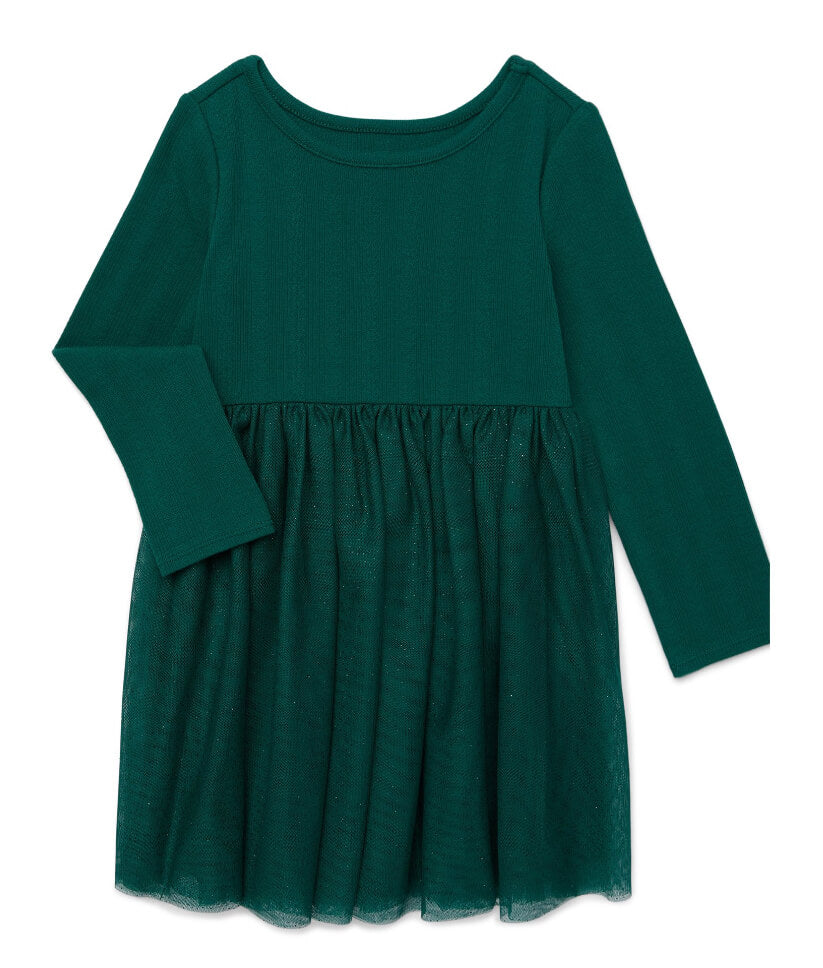 Wonder Nation Toddler Girl Long Sleeve Tutu Dress – Sparkle Tulle Skirt & Soft Pointelle Bodice by Wonder Nation