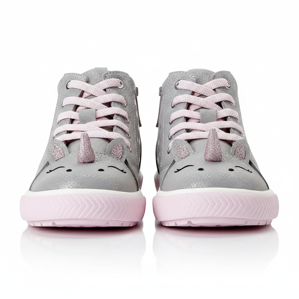 Pair of Wonder Nation toddler girl unicorn high top sneakers side by side on clean white background