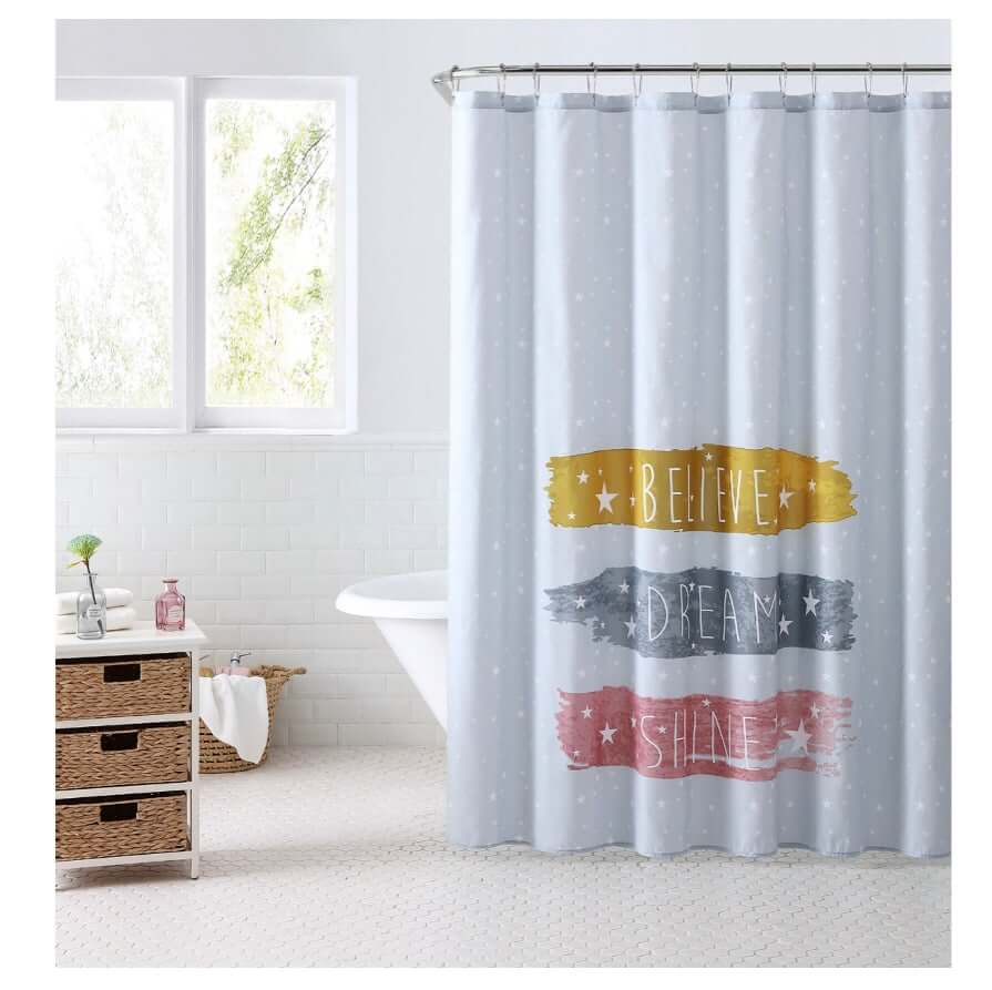 Your Zone Believe, Dream, Shine Microfiber Fabric Shower Curtain by Walmart