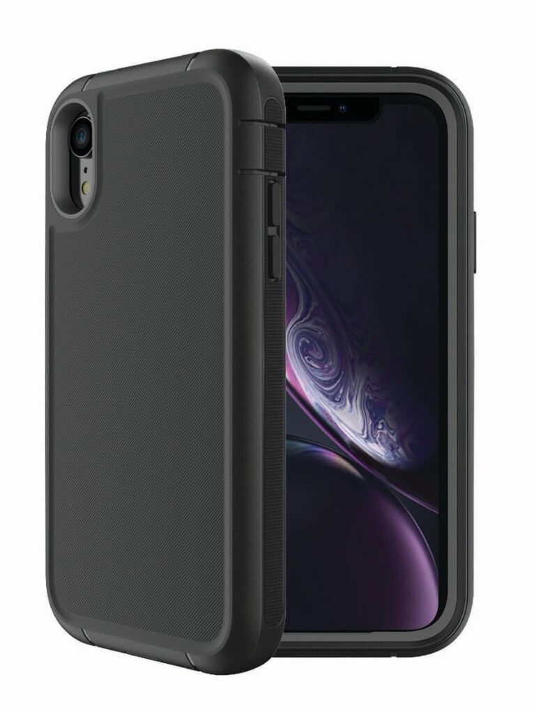 onn. Rugged Phone Case with Holster for iPhone XR - Black by Walmart