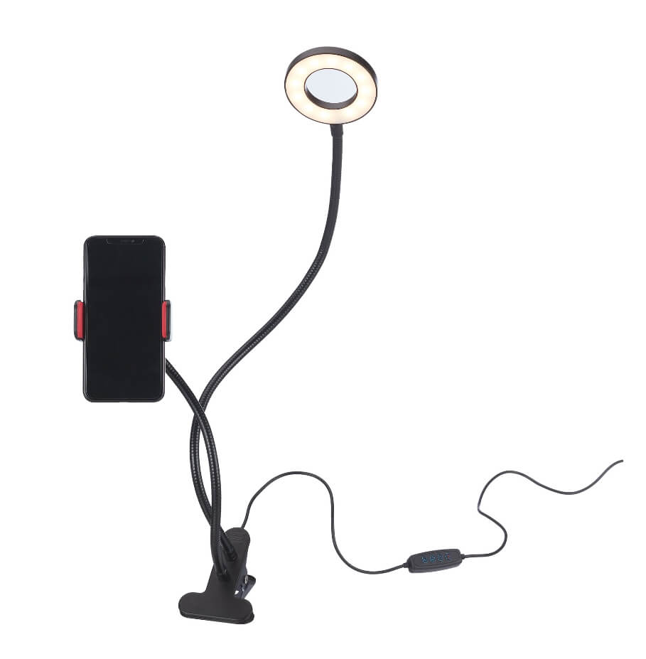 onn. Selfie Lamp with Adjustable Smartphone Holder, Black, 21" by Walmart