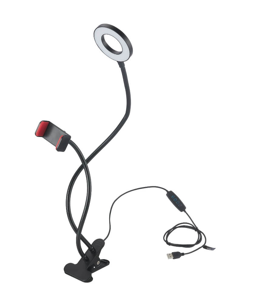 onn. Selfie Lamp with Adjustable Smartphone Holder, Black, 21" by Walmart